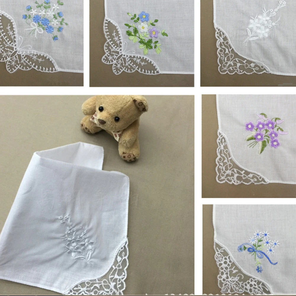 2Pcs/lot Embroidered handkerchief cotton white cotton embroidery lace single side edge handkerchief cotton handkerchief fabric