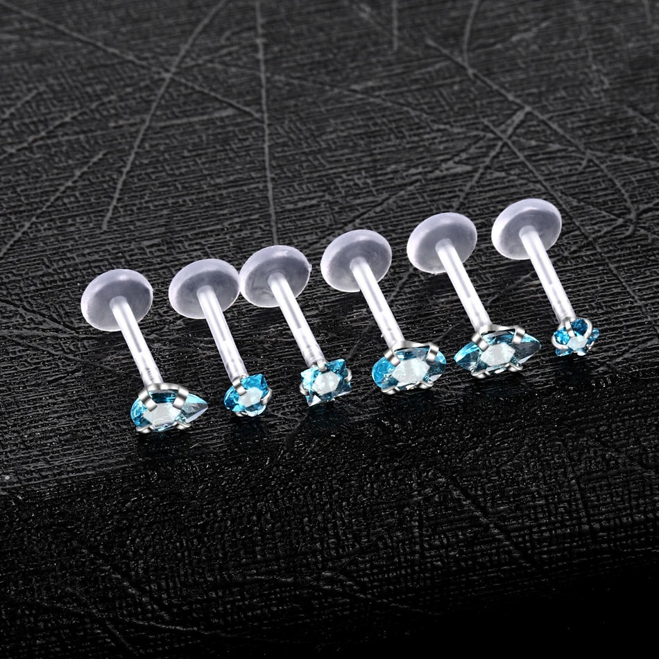 1PC Bioplast Flexible Ear Tragus Cartilage Piercings CZ Gem Labret Ring Lip Piercings Conch Helix Ear Stud Piercings Jewelry 16G