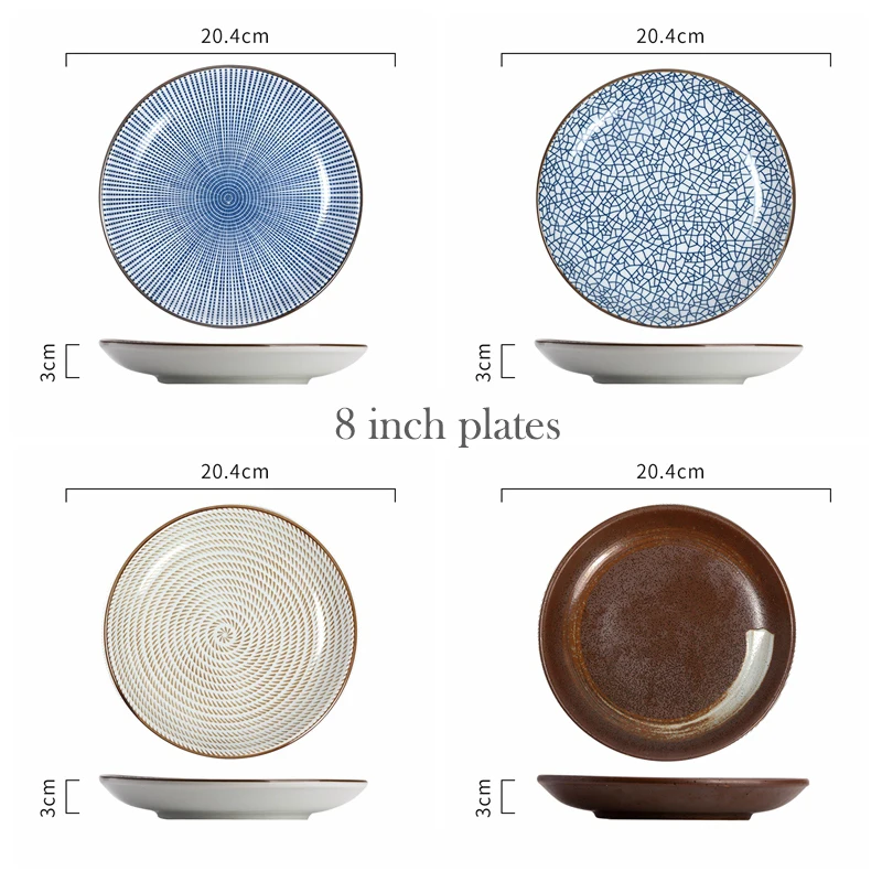 1pc Japanese Dinner Plate Ceramic Plate Dish Dessert Rice Dinner Dishes Round Dinnerware Microwave Safe 6.5 inch/8 inch