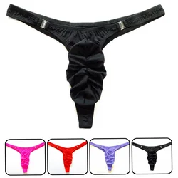 U convex sexy underwear men's ice silk pleated bag men's thong jockstrap gay underwear 2019 hot Men's double buckle passion