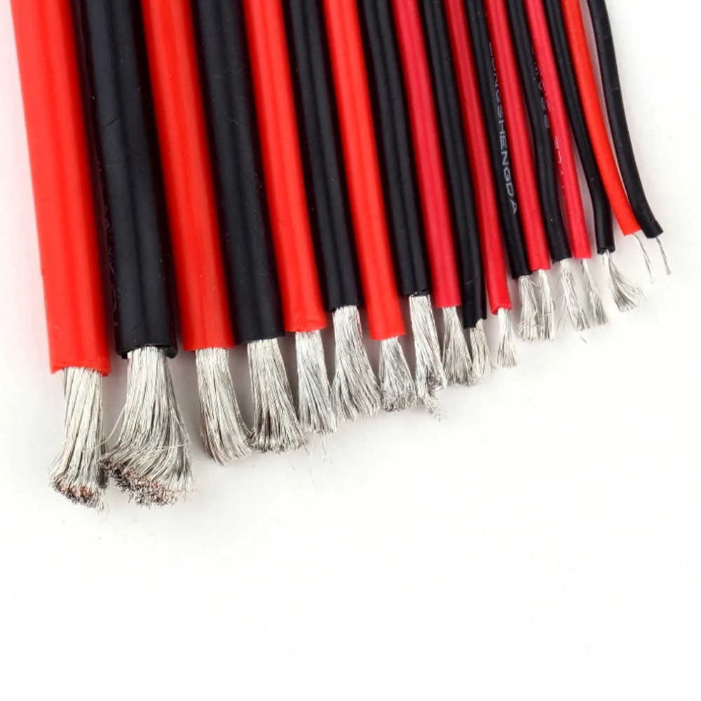 1 متر أحمر + 1 متر أسود سيليكون سلك 10 12 14 16 18 20 22 24 26AWG عازل للحرارة لينة سيليكون هلام السيليكا سلك كابل