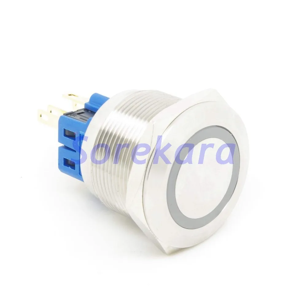 

25mm Ring LED Color YELLOW Latching 2NO 2NC Stainless Steel Pushbutton Switch For Auto IP65 UL 6V/12V/24V/110V/220V