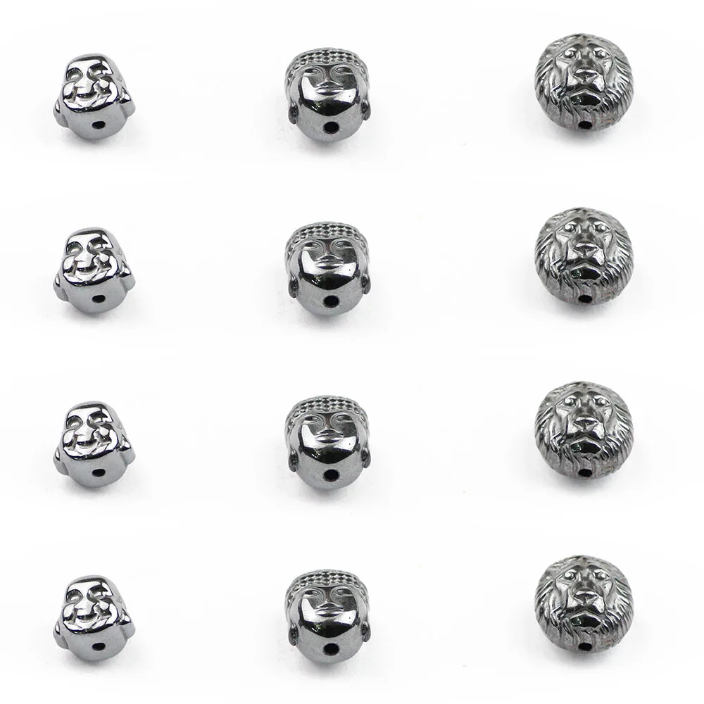 BTFBES AAA Lion Buddha Maitreya Head Black Hematite Beads High Quality Natural Stone Loose Beads For Jewelry Bracelet Making DIY