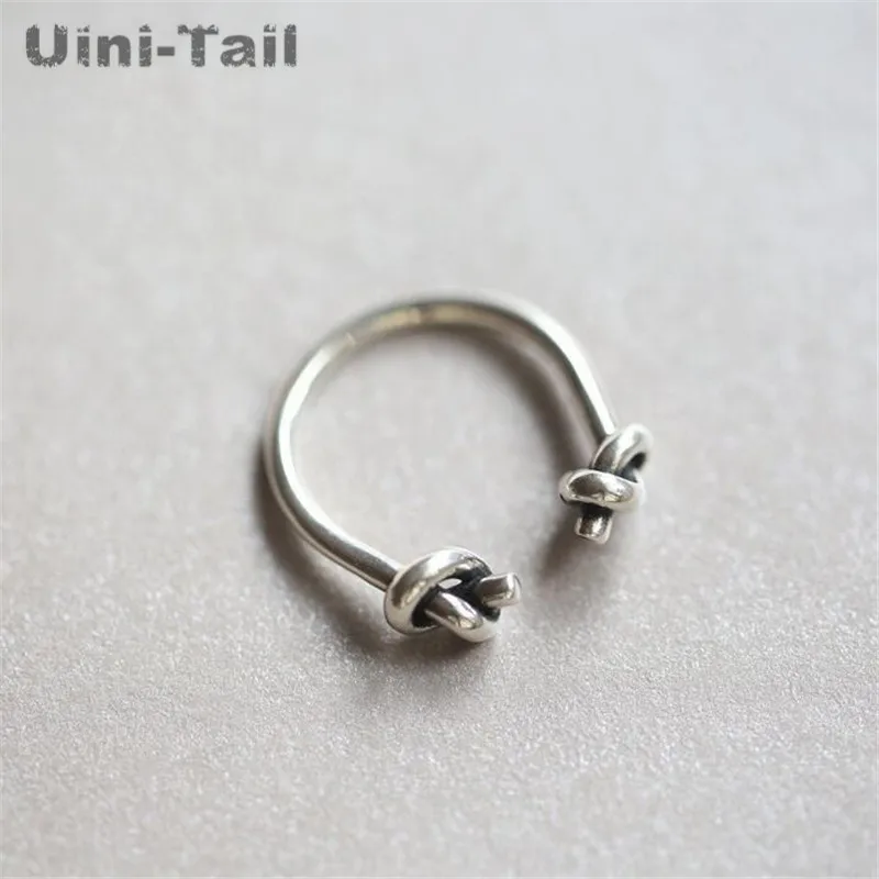 Uini-Tail hot new 925 Tibetan silver creative retro knotted opening ring European and American fashion tide flow jewelry  JZ088