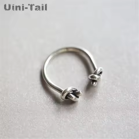 Uini-Tail hot new 925 Tibetan silver creative retro knotted opening ring European and American fashion tide flow jewelry JZ088