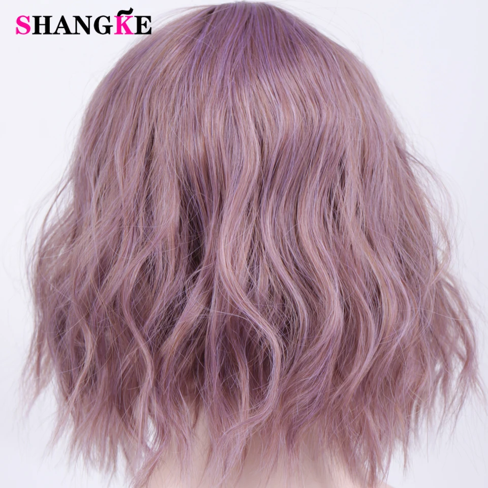 SHANGKE Synthetic Short Water Wave Cosplay Bob Wig with Bangs Heat-resistant Fiber Lolita Wigs For Women Daily Women\'s wigs