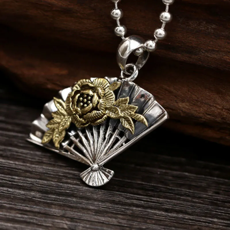 Authentic 925 Sterling Silver Personalized Fan-shaped Lucky Rose Pendant For Women's Retro Fshion High-end Jewelry