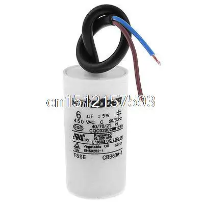 Capacitor com motor de filme de polipropileno para máquina de lavar familiar 6uf 450v ac