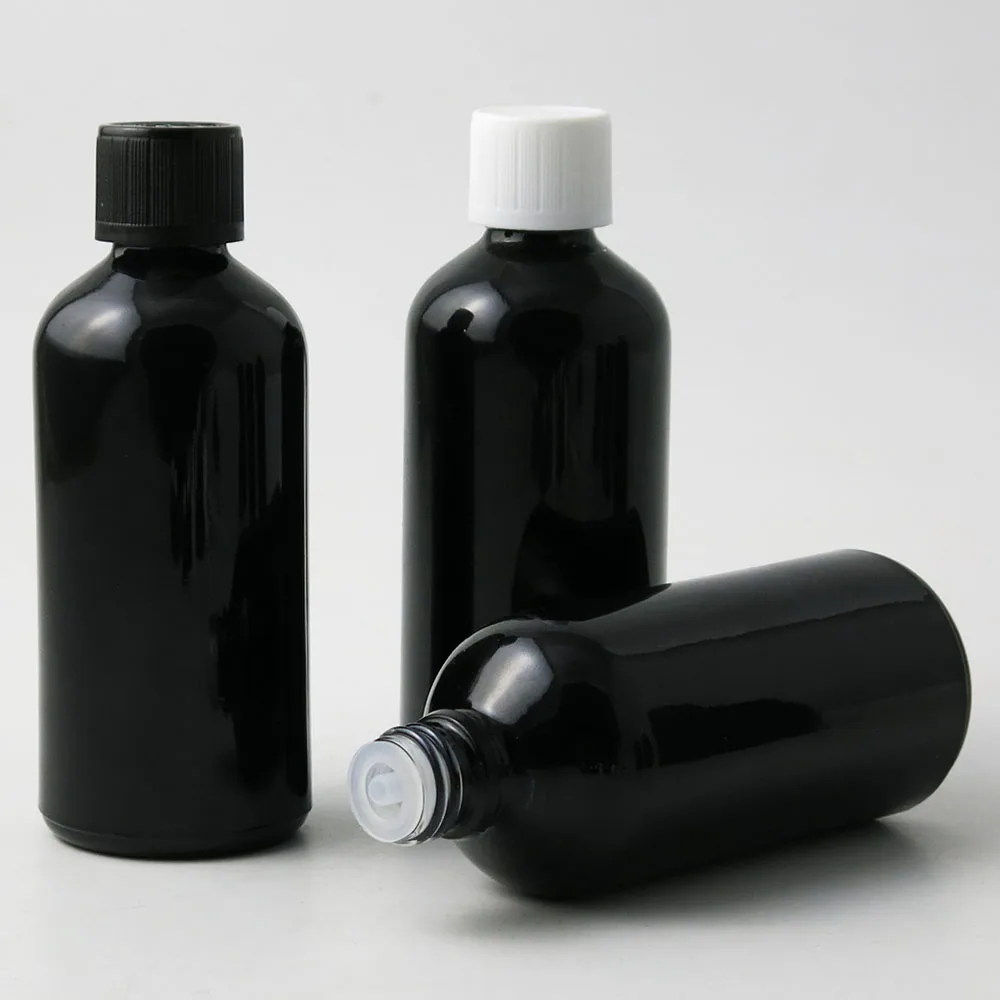 10 x 100ml Essential Oil Travel Frosted/Smooth Black Glass Bottle With Plastic Cap For Liquid Reagent Pipette Bottle Cosmetic