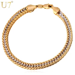 U7 Mens Bracelets Gold Color Two Tone Gold Trendy 5 MM 21 CM Franco Chain Bracelet Men Jewelry H718 QC24