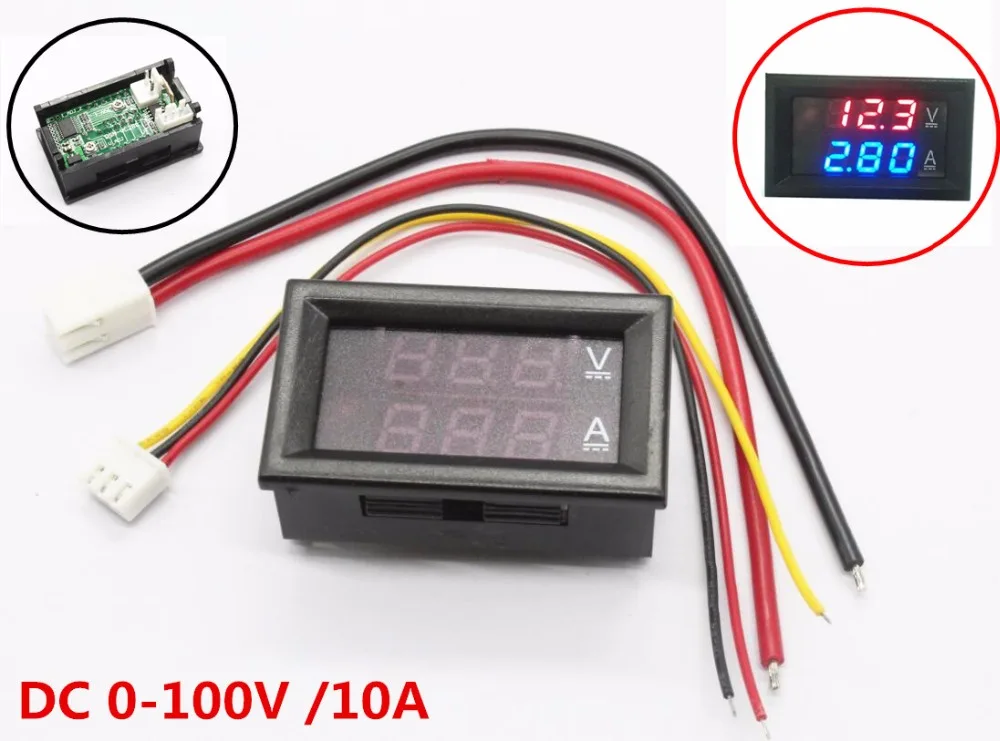 DC 0-100V 10A woltomierz cyfrowy amperomierz podwójny wyświetlacz czujnik napięcia miernik prądu Panel Amp woltomierz 0.28 \