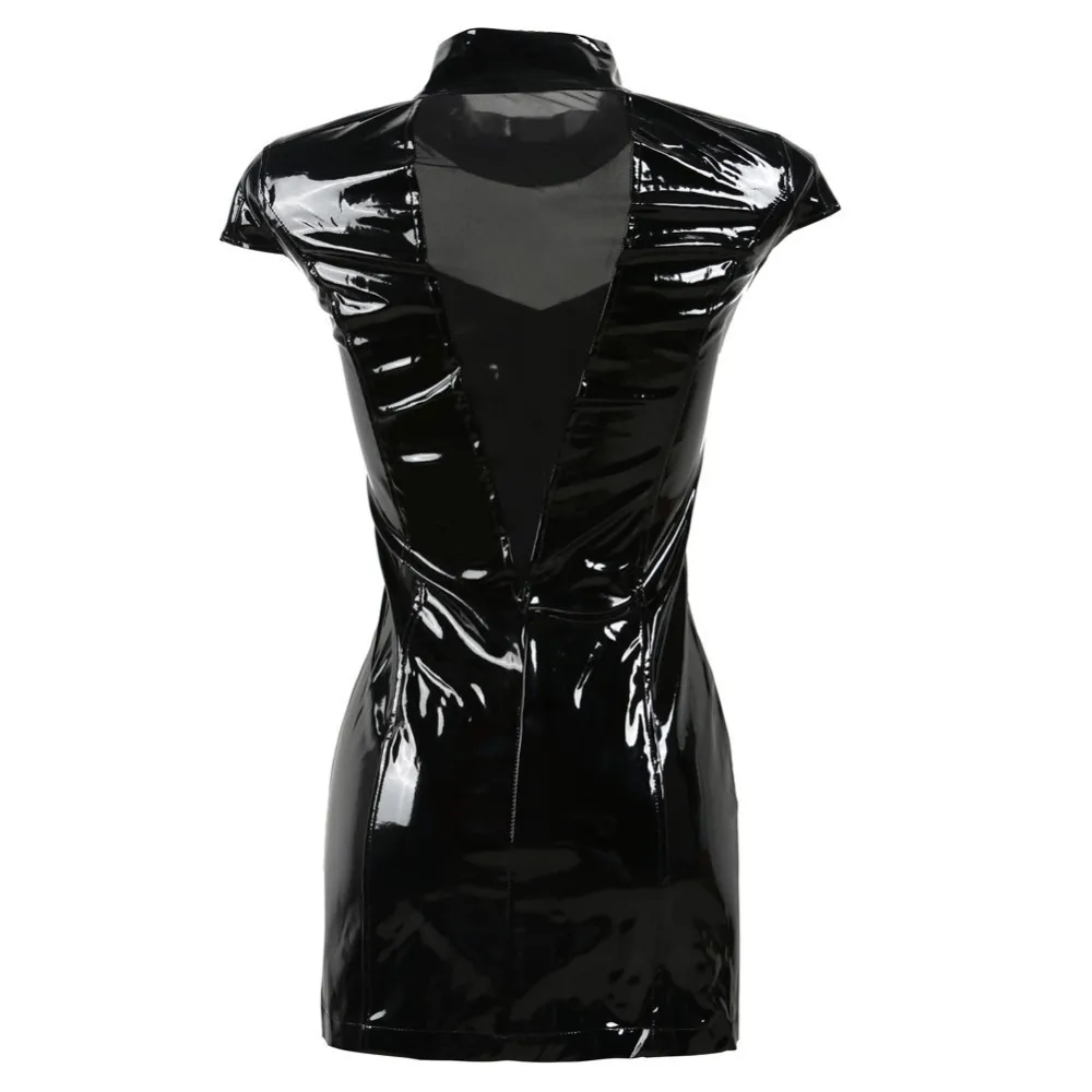 Adult Nightclub DS Wet Look PVC Vinyl Mini Dress Lace Back Exotic Clubwear Dress