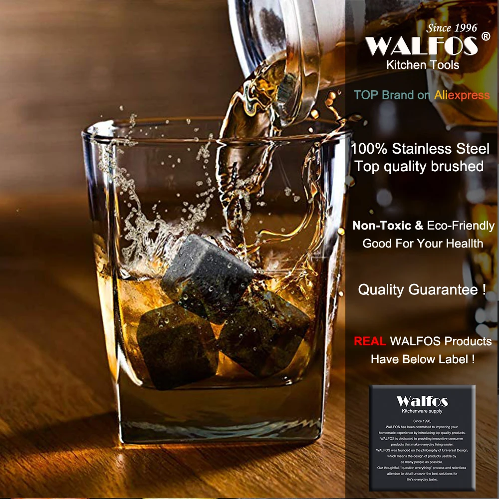 WALFOS 100% Natural Whiskey Stones Sipping Ice Cube Whisky Stone Whisky Rock Cooler Wedding Gift Favor Christmas Bar Accesories