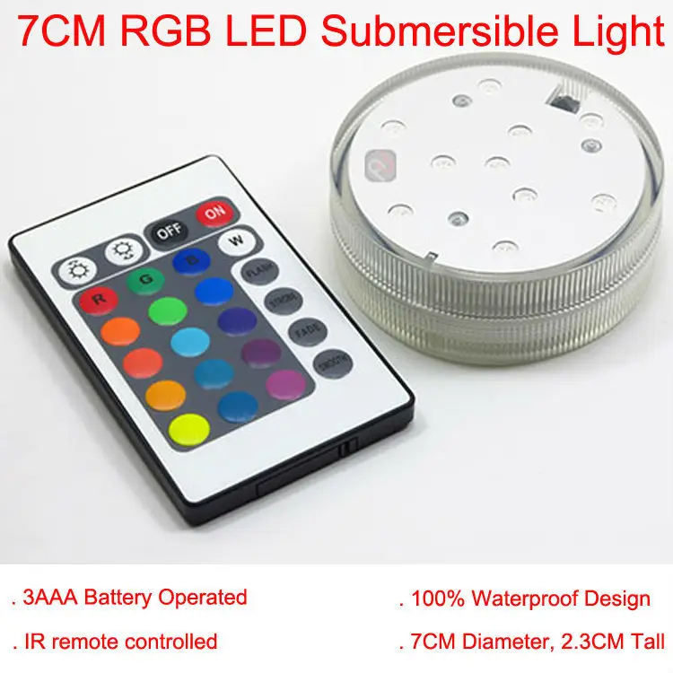 Factory Direct Deal! 20PCS/Lot Super Bright Battery Operate Remote Multicolors RGB LED 2.8inch Mini Waterproof LED Light Base