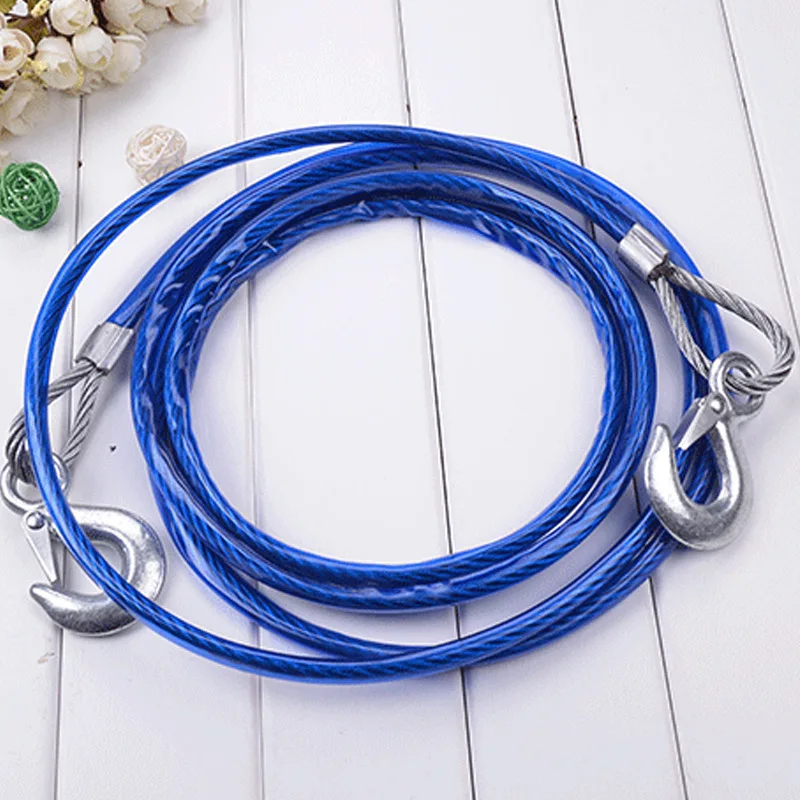 4M 3-5 Tons Pull Heavy Duty Tow Ropes Wire Cable High Strength Safety Hook Steel Wire Trailer Car Emergency