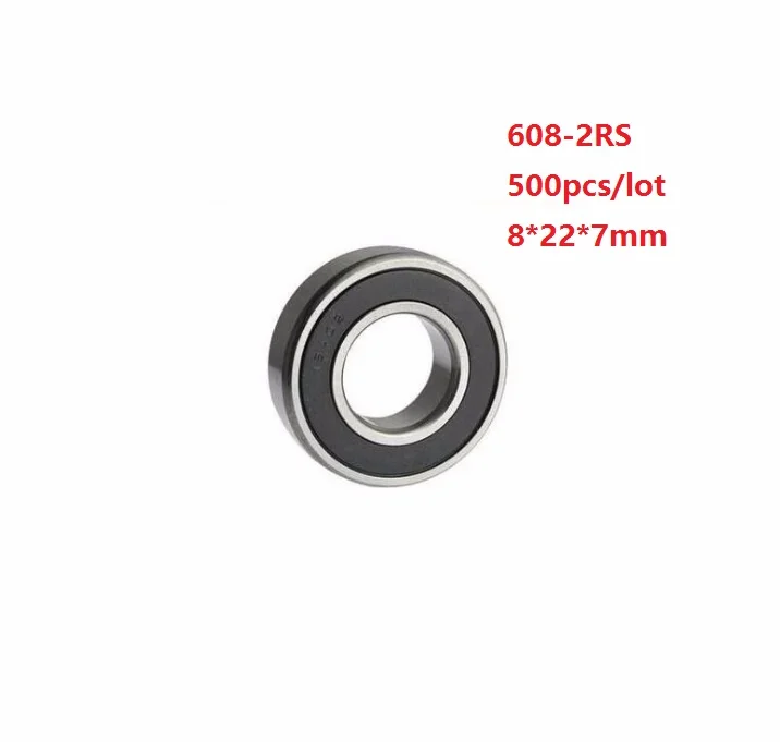 

500PCS/lot 608RS 8x22x7mm 608-2RS 608 2RS ball bearings 8*22*7mm Miniature mini Double Rubber Cover Deep Groove Ball bearing