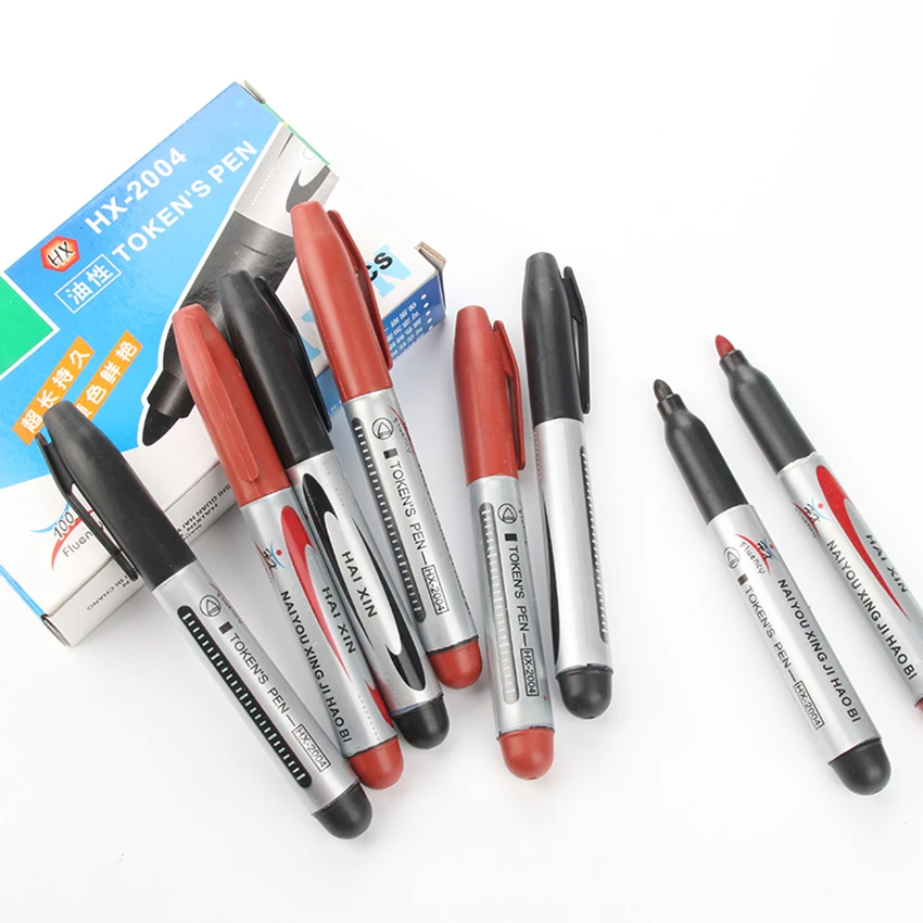 1pc Large Capacity Black Red Plastic Oily Waterproof Permanent Marker Pen Office School Supplies Markers