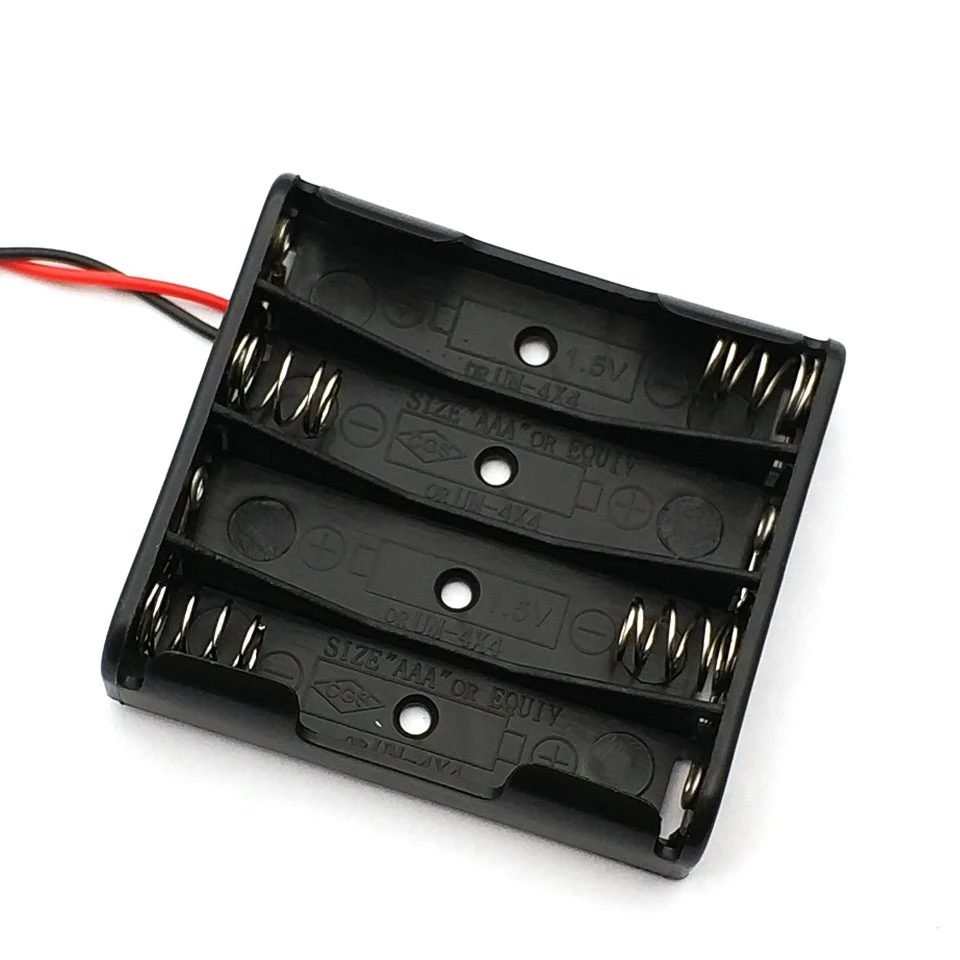 1 Pcs Battery box Case Plastic Box Holder with 6'' Cable Lead for 4 x AAA Batteries for Soldering Connecting Black