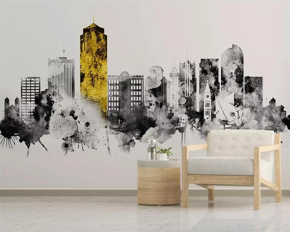 Custom size wallpaper Nordic abstract ink city architecture TV background wall living room bedroom decoration 3d wallpaper