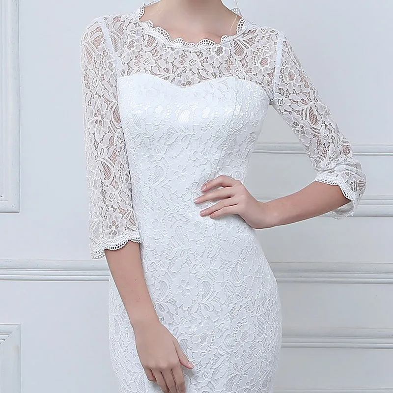 JIERUIZE 화이트 레이스 인어 웨딩 드레스 3/4 Sleeves 저렴한 웨딩 드레스 robe de mariee vestido de novia