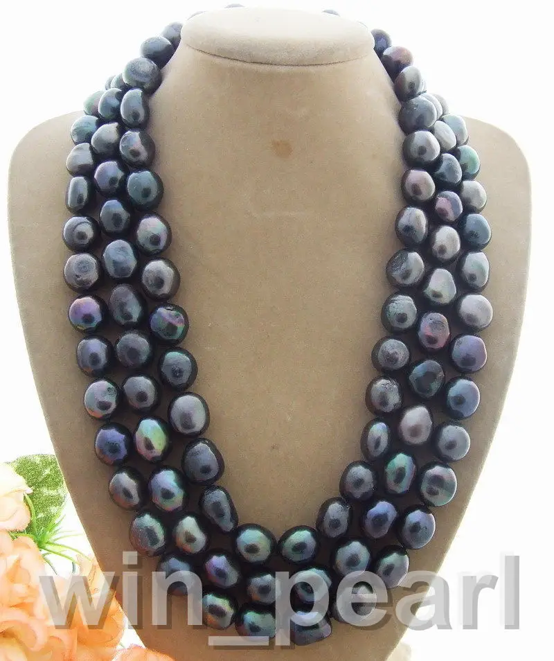 Rare Big 9-10MM black Baroque freshwater Cultured Pearl Necklace 50