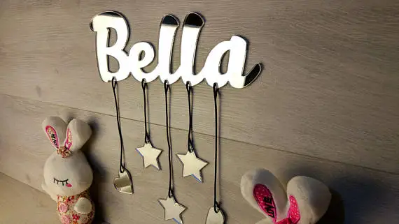 Cartoon Nursery Wall Decor, , Personalized Mirror Name Sign Baby Gift , Wall Hanging Letters, Custom Name Sign