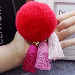 Mode Pluizige Konijnenbont Pompom Bal Sleutelhanger Voor Vrouwen Gradient Kleur Kwasten Sleutelhanger Op Zak Auto Trinket Sieraden Party gift