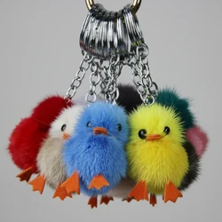 Cute Girls Fluffy Mink Fur Pompom Chick Key Chains Pompon Ball Duck Keychain Women Bag Car Trinket Jewelry Party Friends Gifts