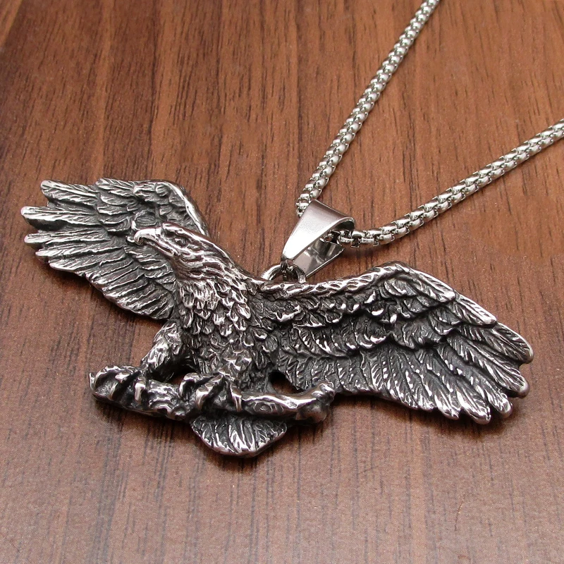 Punk 316L Stainless Steel Silver Color Black Eagle Hawk Animal Biker Pendant Jewelry