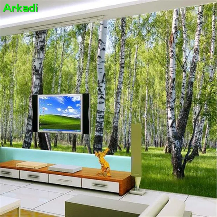 3d nature landscape green tree street plant birch tree forest photo wallpaper living room dining room TV background wall bedroom