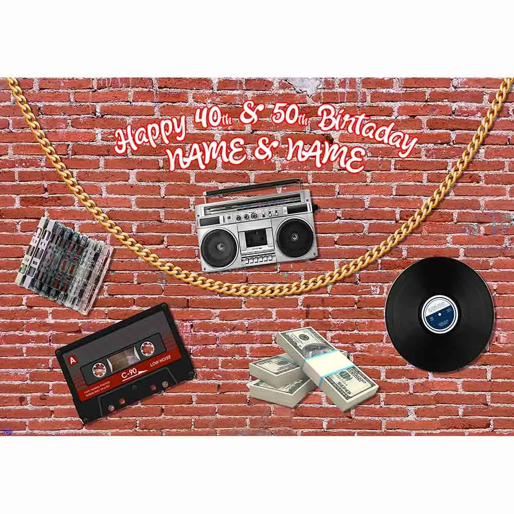 Funnytree customize vinyl photography backdrop banknote radio golden necklace brick wall classic vintage popular background