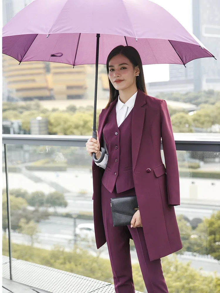 High Quality Fabric 2018 Fall Winter Women Blazers Suits Uniform Designs Business Ladies Office Suits With Long Windbreaker