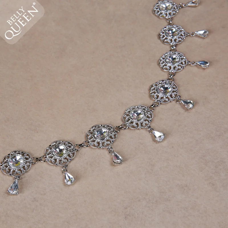 Belly Dance เข็มขัดผู้หญิงสุภาพสตรีผอมคริสตัล Rhinestone เอว Chain Belt งานแต่งงานเครื่องประดับ 3 สี