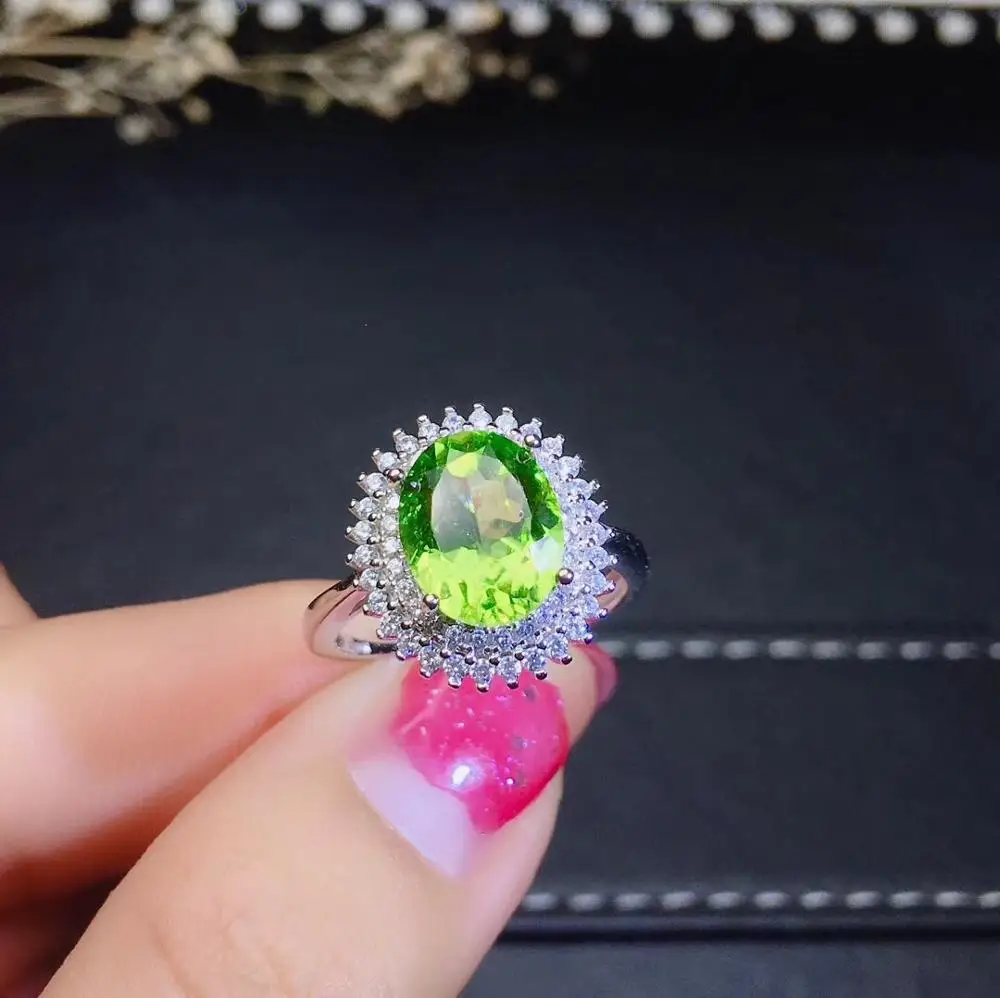 

clear green Peridot gemstone silver ring birthday party girl gift good color real natural gem fine silver ornament gem jewelry