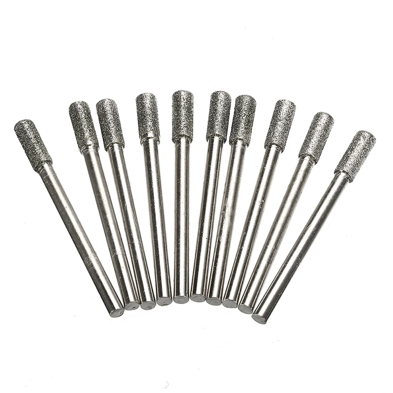 30PCS 4mm diamante rivestito cilindrico Burr catena sega affilatrice pietra File sega a catena affilatura intaglio strumenti di macinazione