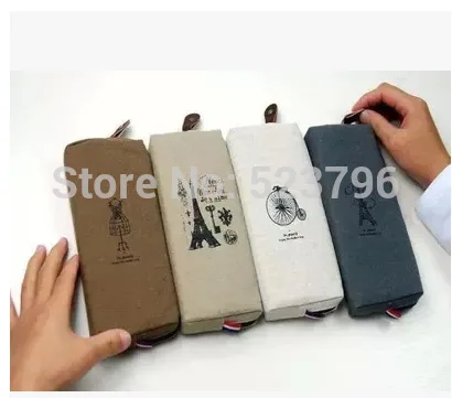 1Pcs Retro En Klassieke Ontwerp Praktische Tool Canvas Parijs Potlood Pen Case Bag Potlood Make Munt Pouch Zipper Bag 4 Patronen