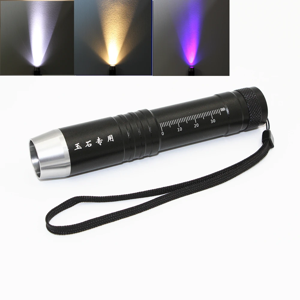 Portable LED Flashlight white/yellow/UV light 395nm blacklight LED pen torch for Gem Amber Jade Money Identification