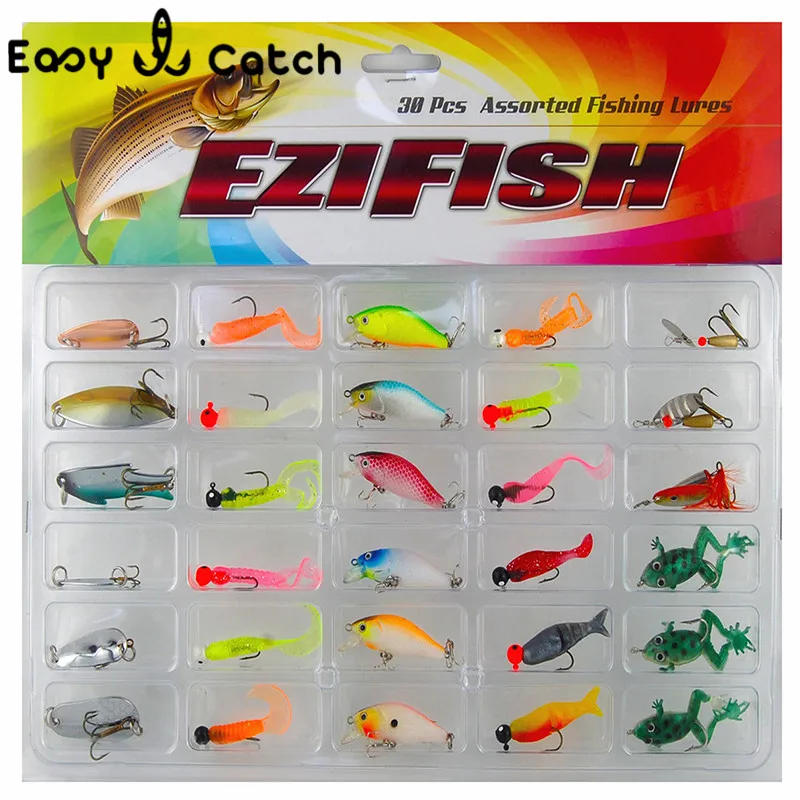 30pcs/set Hard Metal Soft Jig Fishing Lures Set Sea Worm Fish Frog Fishing Spoon Spinner Bait Jig Head Fishing Spoon Lure Hooks