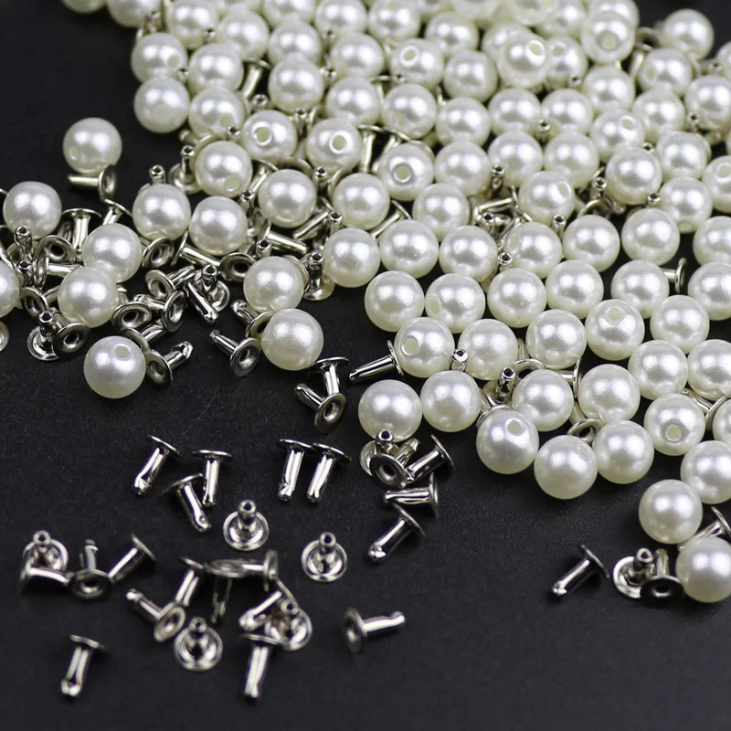 200PC 6MM imitacja perłowe nity DIY dodatki do odzieży Pearl nit kolce na kapelusz z materiału torba rzemieślnicze dekoracje nity i perły zestaw