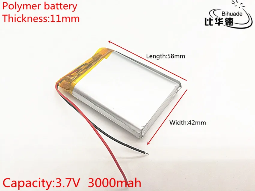 Free shipping 1pcs/lot 3 7V lithium polymer battery 114258 3000MAH Tablet PC navigation mobile power GIY