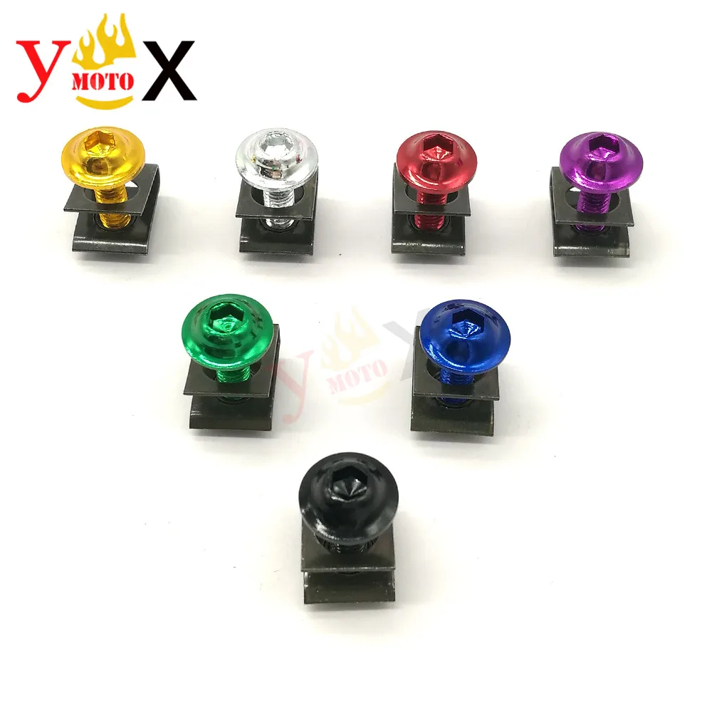 6mm M6 Motorbike Racing Bike Faring Bodywork Fasteners Clips Screws Bolts Purple/Blue/Green/Gold/Red/Silver 10pcs/Lot