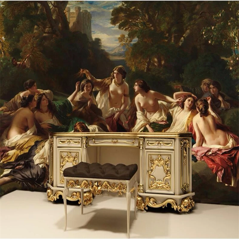 

beibehang papel de parede 3D photo wallpaper for walls 3 d Hotel figure painting European bathing ladies large mural wall paper
