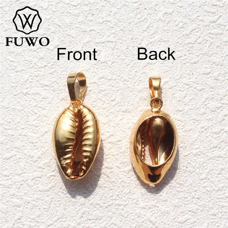 FUWO 24k Gold Dipped Real Natural Cowrie Shell Pendant Lovely Golden Plated Money Shell Jewelry Supplies Wholesale PD541