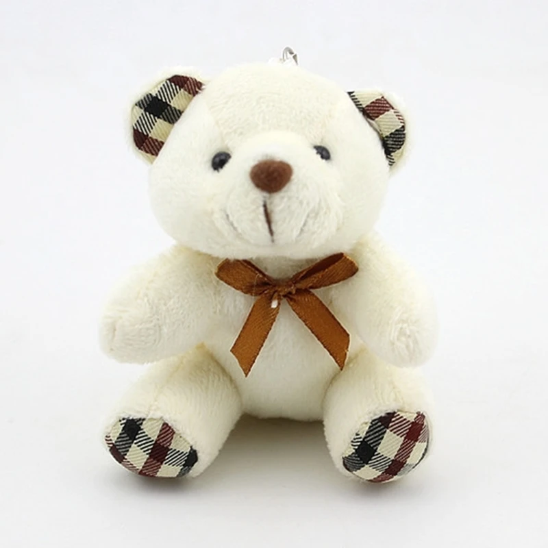 Plush Cartoon Teddy Doll Keychain Women Cute Girls Pompom Grid Bear Key Chain On Bag Car Trinket Wedding Party Toy Gifts view 2
