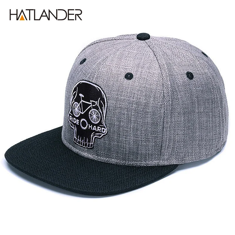 HATLANDER Original Baseball cap men snapback cap brand embroidery SKULL cool hip hop cap 6 panel bone linen Skeleton sports hats