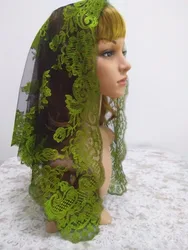 블랙 자수에 녹색 스페인 레이스 Mantilla 베일, 채플 레이스 베일 Mantilla 120*60cm