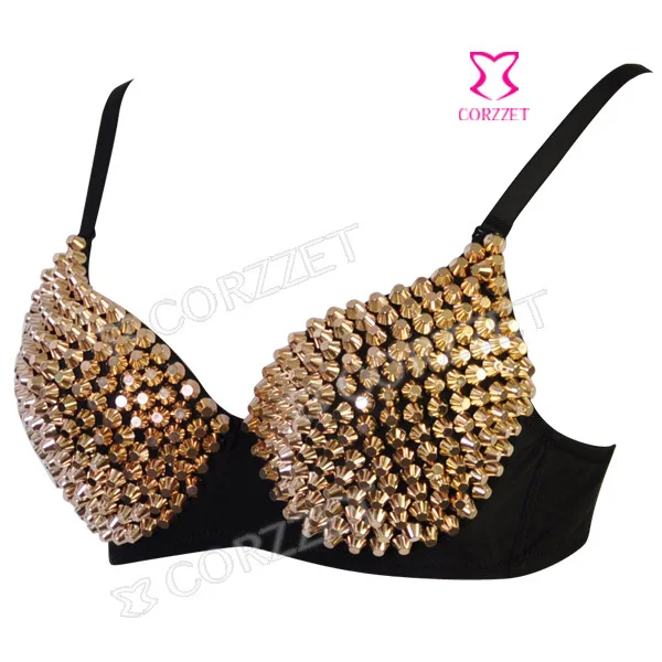 8 Colors Women Lady Dancewear Gold Rivet Bras Sexy Club Bra Sweet Studded Party Pub Stage Underwear Bralet Brassiere With Spikes