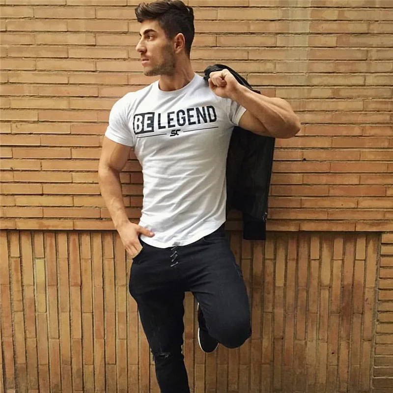 2019 new T Shirt Men Summer cotton printing casual Short Sleeve Male Bodybuilding Shirt Fitness gyms Mens Top camiseta masculina