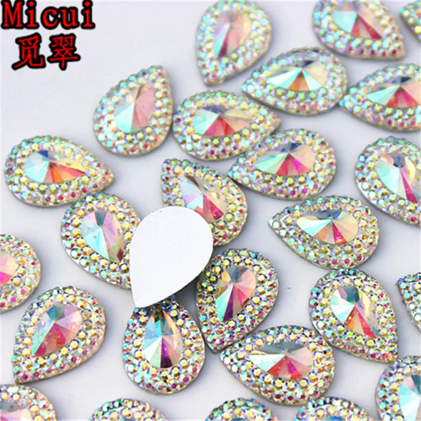 Micui 50pcs 10*14mm Colore Misto di Goccia In Resina Strass di Cristallo Della Resina Album di Nozze Appliques FAI DA TE MC284