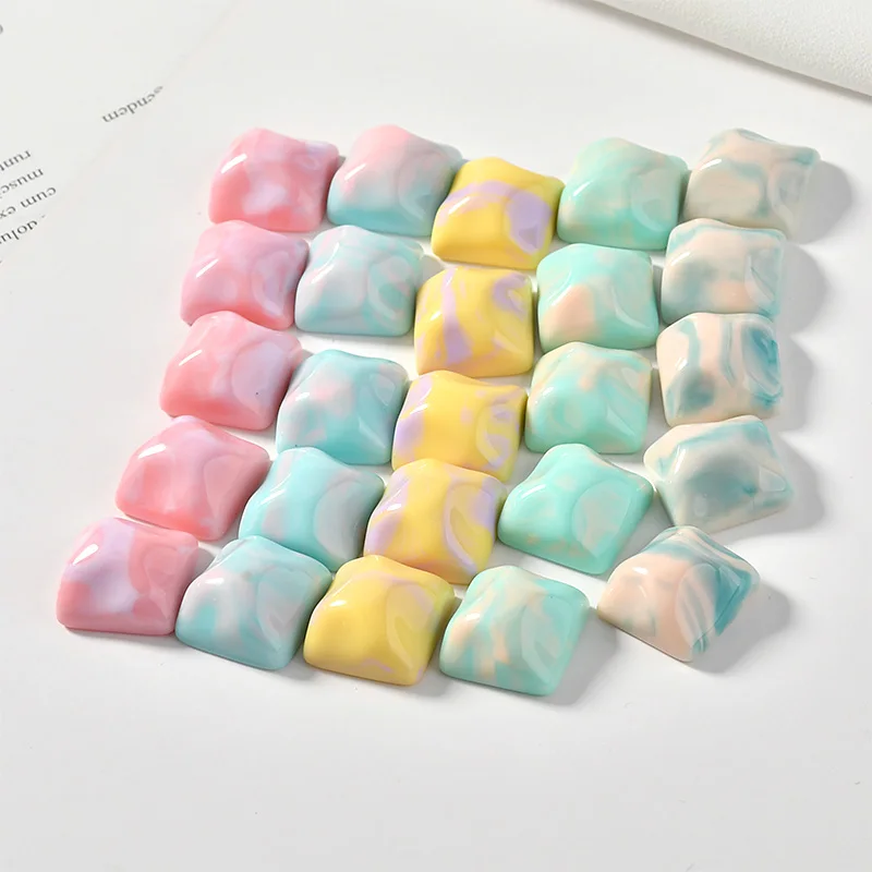 New style 50pcs/lot 16mm color print water ripple geometry square shape resin flatback beads diy jewelry earring accessory